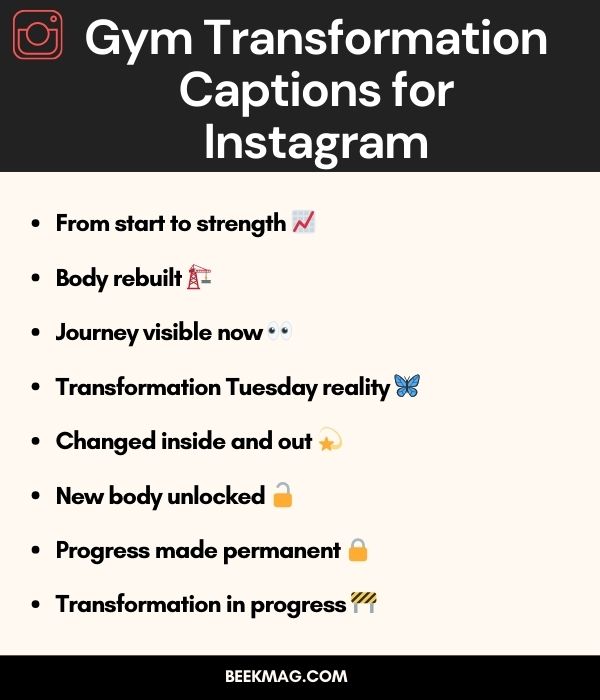 Gym Transformation Captions for Instagram