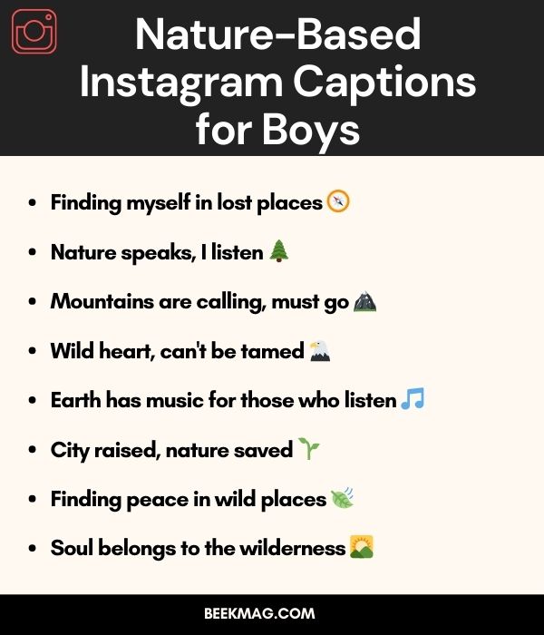 Nature-Based Instagram Captions for Boys 