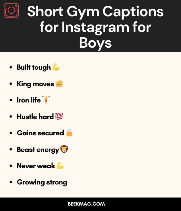 Short Gym Captions for Instagram for Boys