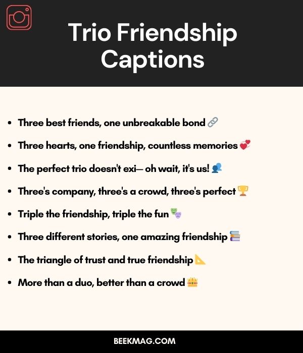 Trio Friendship Captions