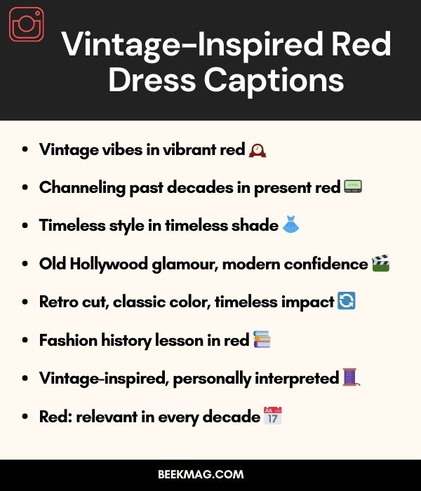 Vintage-Inspired Red Dress Captions