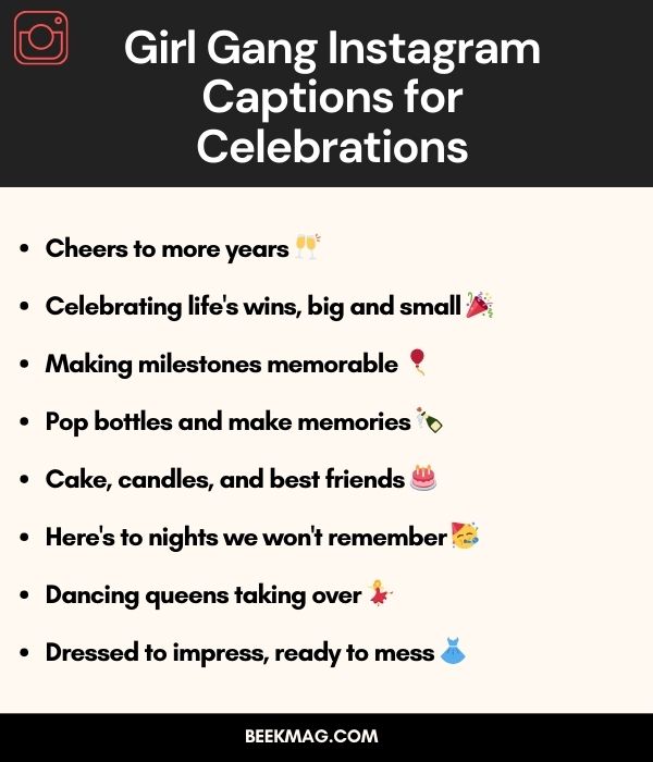 Girl Gang Instagram Captions for Celebrations