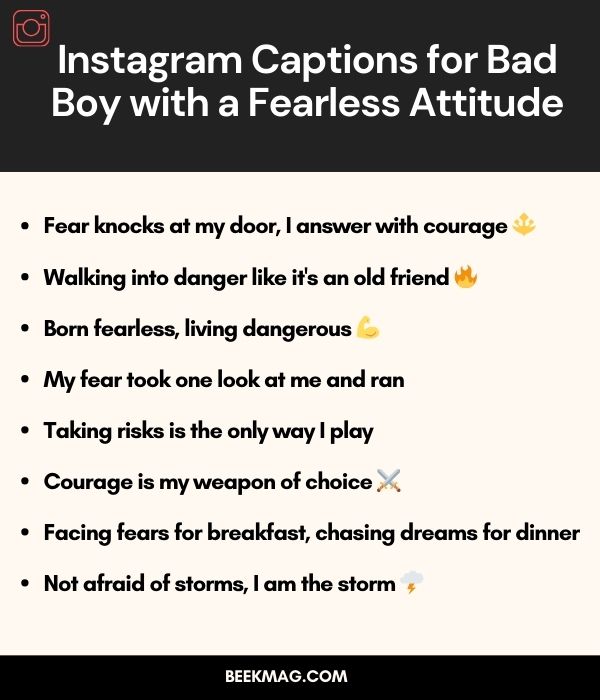 Instagram Captions for Bad Boy with a Fearless Attitude
