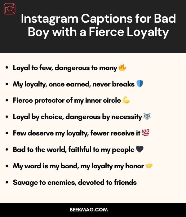 Instagram Captions for Bad Boy with a Fierce Loyalty