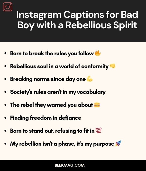 Instagram Captions for Bad Boy with a Rebellious Spirit