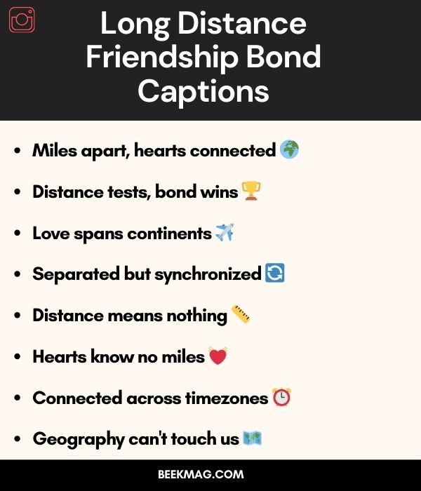 Long-Distance Friendship Bond Captions