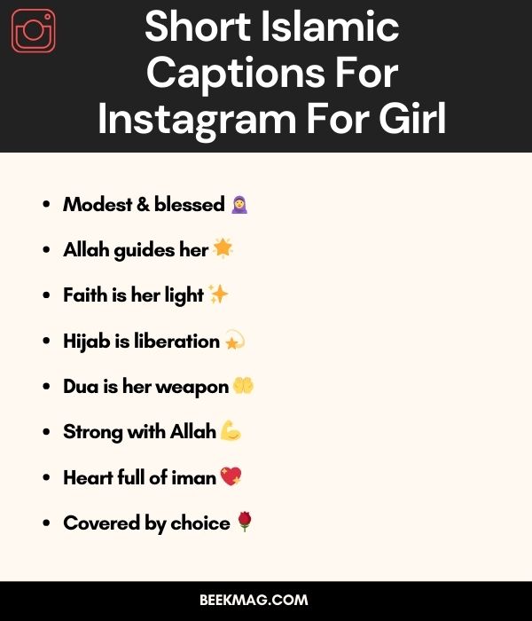 Short Islamic Captions For Instagram For Girl