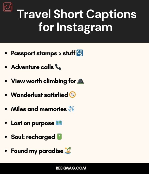 Travel Short Captions for Instagramย